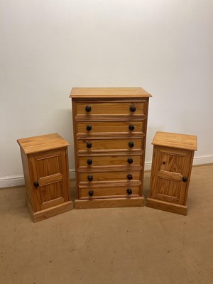 Lot 685 - A six drawer pine chest, height 108cm, width...