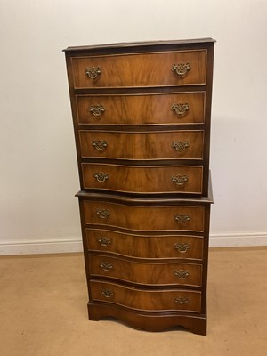 Lot 670 - A bowfronted mahogany chest on chest, each...