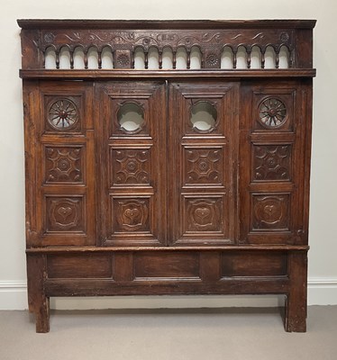 Lot 2001 - A 19th century carved oak Breton cupboard...