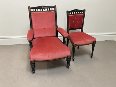 Lot 2055 - A Victorian inlaid walnut elbow lounge chair...