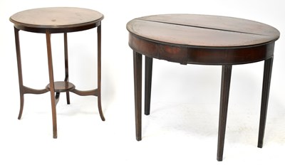 Lot 32 - A Victorian mahogany line inlaid demi-lune...