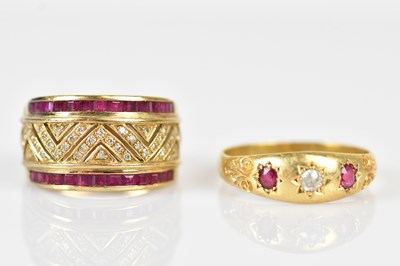Lot 470 - A 9ct gold ruby and diamond set dress ring,...
