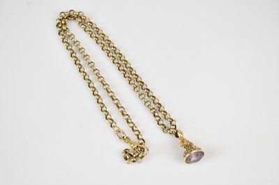 Lot 466 - A yellow metal fob chain, unmarked, tests as 9....