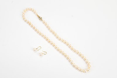 Lot 302 - A strand of cultured pearls with 14K clasp,...