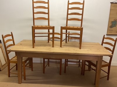 Lot 709 - ERCOL; a set of six pine ladder back dining...