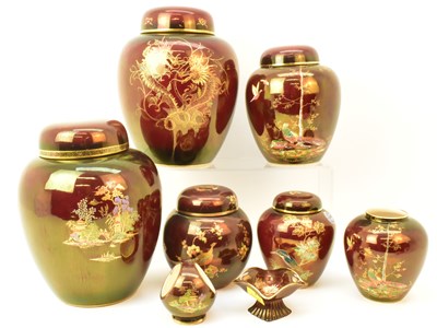 Lot 144 - CROWN DEVON; eight items of 'Rouge Royale',...