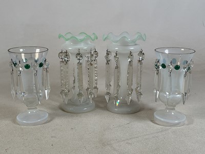 Lot 340 - Two pairs of 19th century opaline glass...