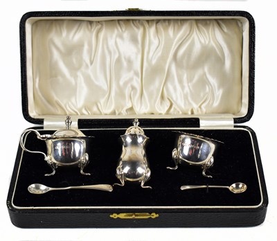 Lot 1181 - WILLIAM SUCKLING LTD; a George V hallmarked silver three piece cruet