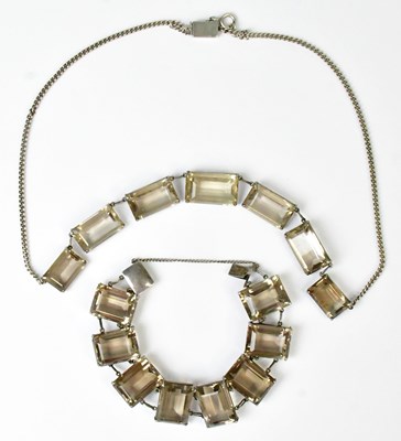 Lot 870 - A 925 silver necklace set with rectangular...