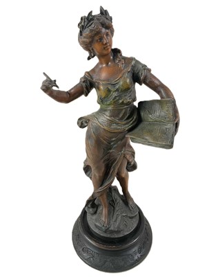 Lot 4 - A spelter figure of a muse in the form of a...