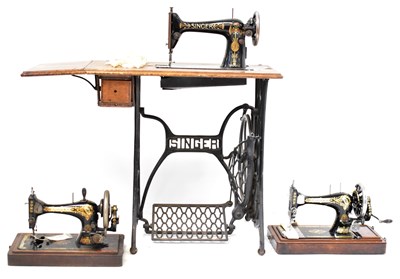Lot 241 - SINGER; two vintage hand operated sewing...