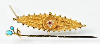 Lot 784 - A Victorian 15ct yellow gold navette-shaped...