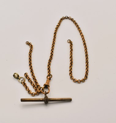 Lot 666 - A 9ct gold watch chain, length 9.5cm, 6.5g,...