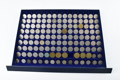 Lot 740 - A coin display cabinet containing a large...