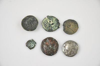 Lot 650 - Six antique coins including a Roman Coponius 6-...