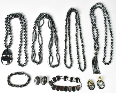 Lot 879 - A group of hematite jewellery, comprising a...