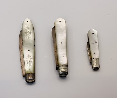 Lot 550 - Three mother of pearl handled fruit knives...