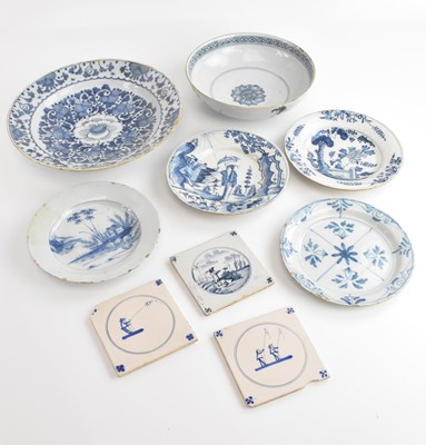 Lot 1451 - DELFT; nine pieces of 18th century tin glazed...