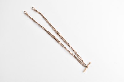 Lot 467 - A 9ct rose gold Albert chain with T-bar,...