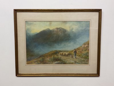 Lot 427 - HARRY WILLIAMS; watercolour, moving sheep in...