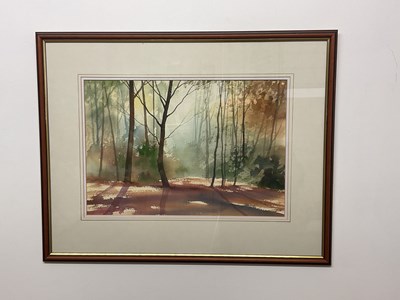 Lot 428 - T MOORE; watercolour, woodland scene, signed...
