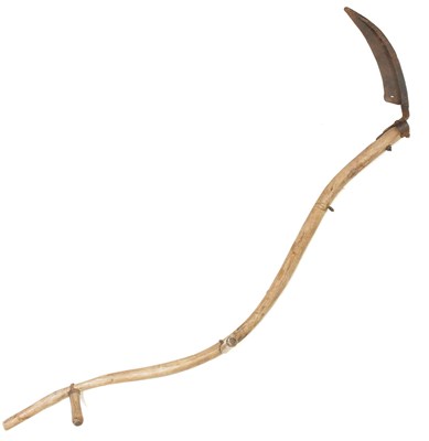 Lot 218 - A vintage scythe with iron blade and shaped...