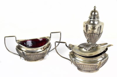 Lot 1184 - JOHN ROSE; a George V hallmarked silver three piece cruet