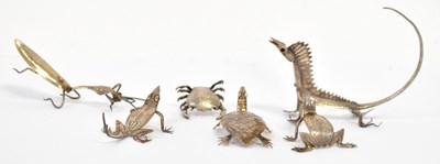 Lot 542 - Six Eastern white metal figures of insects and...
