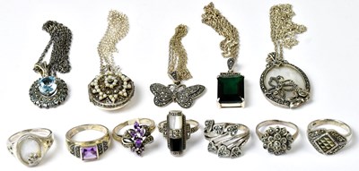 Lot 873 - A group of silver and marcasite jewellery,...