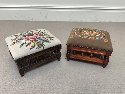 Lot 1321 - Two late Victorian stained beech footstools...