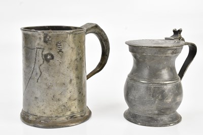 Lot 588 - A late 18th century pewter quart mug, with...