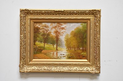 Lot 1072 - W BARTON; oil on canvas, river landscape scene,...