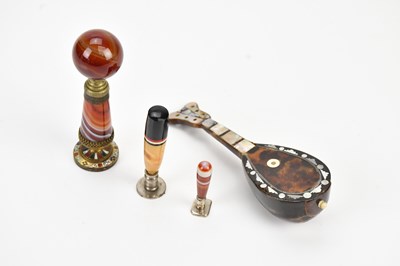 Lot 551 - A late Victorian agate and enamel desk seal,...
