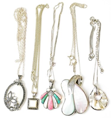 Lot 815 - Three silver and mother-of-pearl pendants,...
