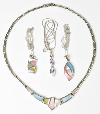 Lot 819 - Four silver and enamel necklaces, comprising a...