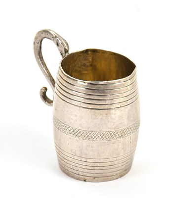 Lot 170 - A Continental silver miniature barrel form mug,...
