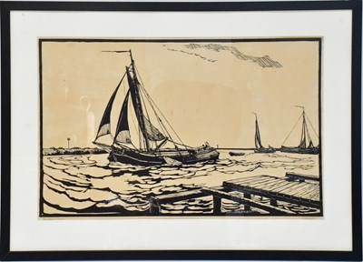 Lot 484 - WILLEM JANS DIJK; lino print, 'Der Beurtman'...