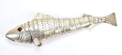 Lot 86 - A large white metal articulated fish with...