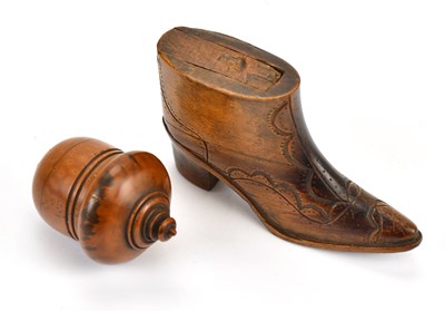Lot 2099 - A 19th century treen nutmeg grater and a 19th...