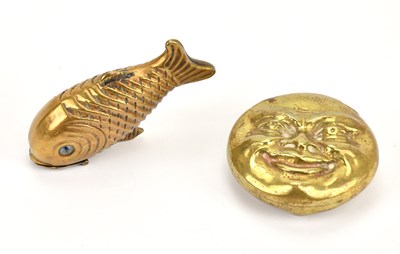 Lot 2104 - Two vintage brass vestas including a fish.