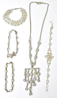 Lot 875 - A group of silver and moonstone jewellery,...