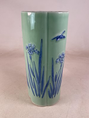 Lot 231 - A large ceramic floral umbrella stand, green...