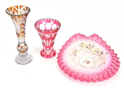 Lot 1630 - A late Victorian cranberry and milk glass bowl,...