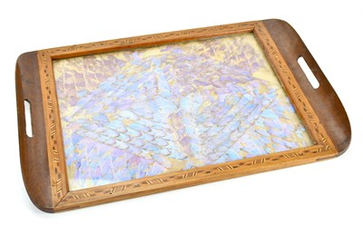 Lot 2084 - A decorative butterfly wing twin handled tray,...