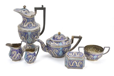 Lot 481 - A good Chinese white metal and enamel four...