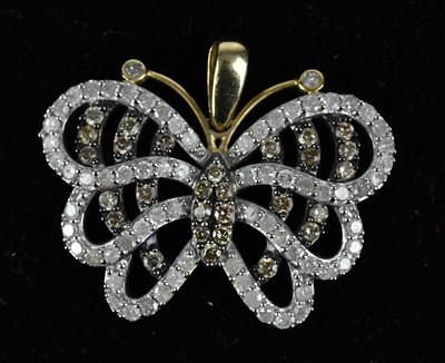 Lot 331 - A 9ct yellow gold diamond set butterfly brooch,...