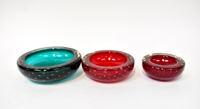 Lot 736 - WHITEFRIARS; three bubble glass bowls of...