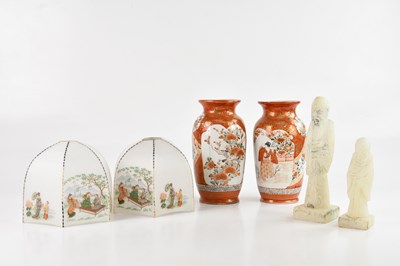 Lot 1102 - A pair of Kutani vases, height 21cm, a pair of...