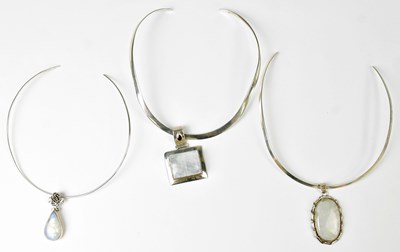 Lot 811 - Three 925 silver necklets set with moonstone...