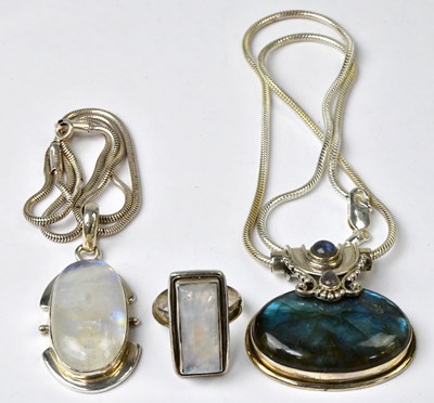 Lot 808 - An oval silver and Labradorite pendant with...